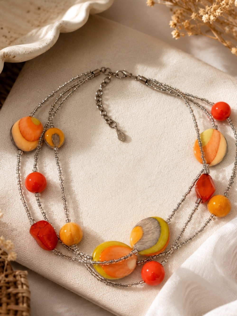 Bold Layered Multicoloured Glass Statement Necklace